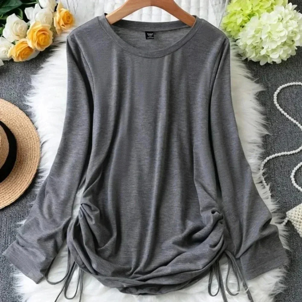 Shein Curve Plus Size Casual Gray Side Tie Long Sleeve